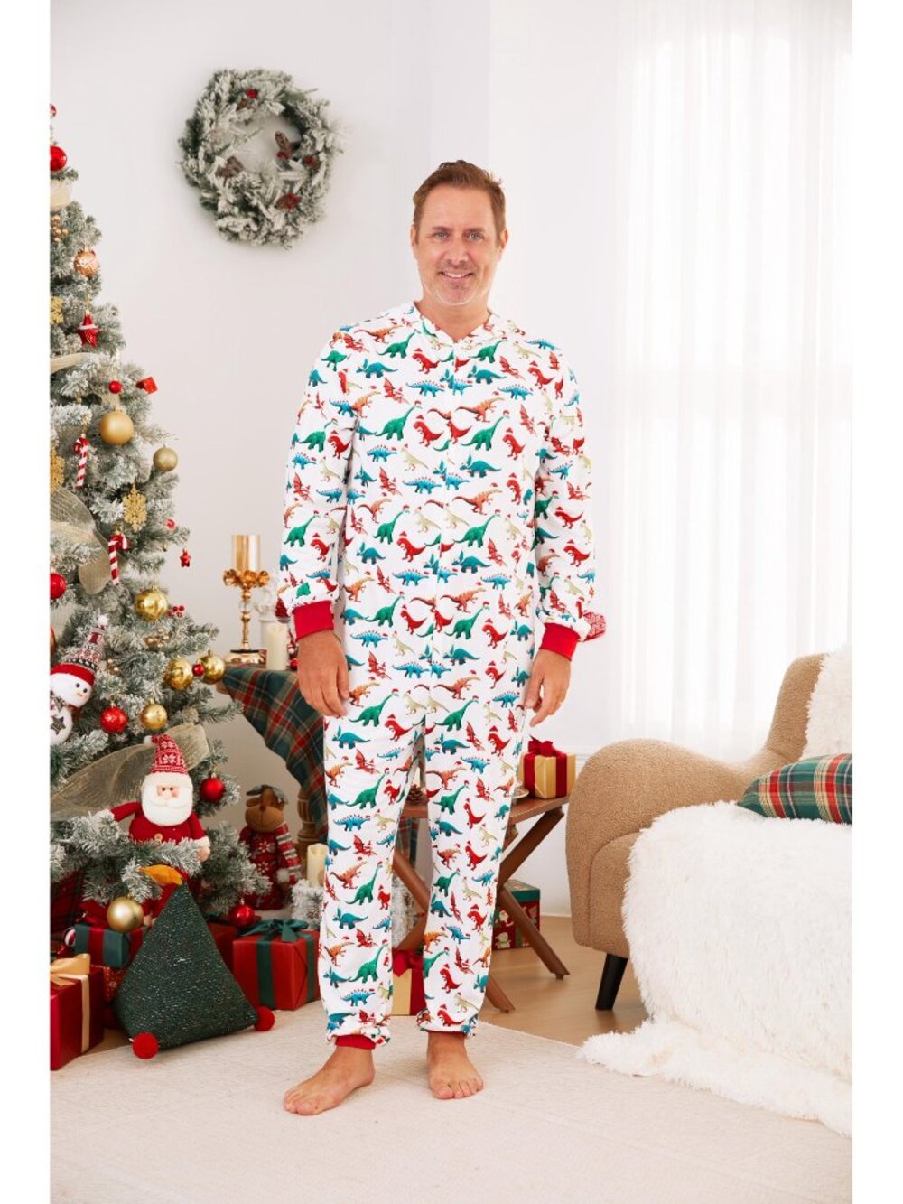 PatPat Men's Pajamas Matching Family Christmas Pajamas Dinosaur